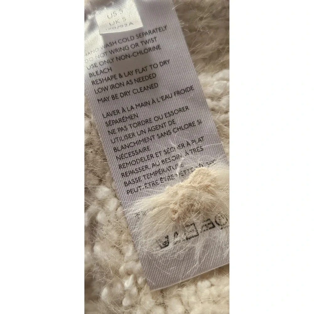 ANTHROPOLOGI women's S furry‎ knit full zip funnel neck sweater jacket ivory